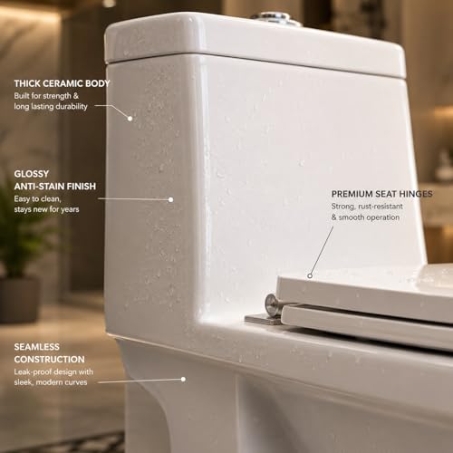 Image of KrissKross One-Piece Ceramic Western Toilet, P-Trap Soft-Close Seat Cover, Wash down flush, Rimless Hygienic Design, Compact Elongated Bowl, Floor-Mounted, White
