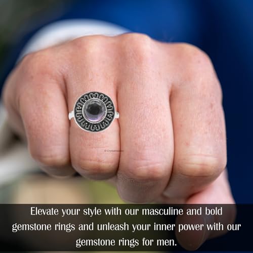 Image of Amethyst Ring for Women and Men - Original Certified Crystals, Stylish Brass Copper Rings for Girls and Boys - Natural Healing Crystal Rings for Positive Energy, Money Wealth Success (Silver)