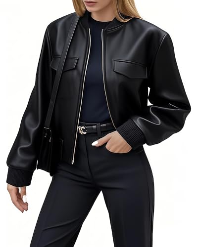 Black Women Leather Jacket Faux Cropped Bomber Coat Lady 2025