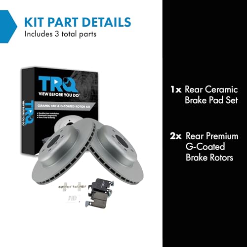 Image of TRQ Rear Brake Pad and Rotor Set Ceramic G Coated Rotors Compatible with 2012-2020 BMW 320i 328i 328d 330i 335i 340i 428i 430i 435i 440i ActiveHybrid 3 Gran Coupe GT xDrive