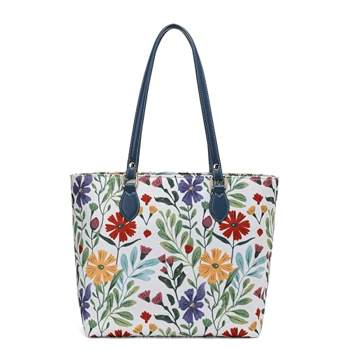 Watercolor Nylon Tote Bag for Women with Zipper & Pockets