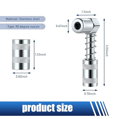 Image of 2 PCS Car Grease Nozzle Adapter, 1.3 inch x 3.04 inch 1 /8NPT 90 Degree Stainless Steel Waterproof Vehicle Coupler Grease Installation Tool with Sleeve, Small Space Auto Coupler Accessory (Silver)