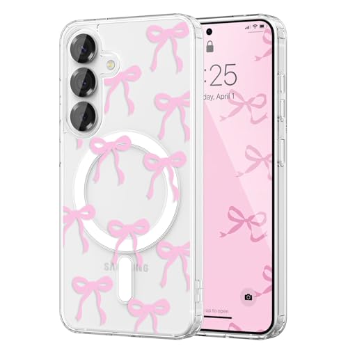 UEEBAI Coque Magnétique pour Samsung Galaxy S26 Plus 5G Transparent Étui avec Recharge sans Fil, Housse de Téléphone en Motif de Nœud Arc Papillon...