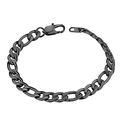 ChainsHouse Figaro Link Chain Bracelet, Mens Gold Bracelet Stainless Steel/Black/14K Gold Plated Wrist Figaro Bracelets for Men Women, 6MM-13MM, 7.5"/8.3", Send Gift Box a: 9mm-gold 8.3 Inch