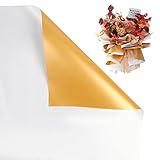 CCINEE 20 Sheets Double Sided Gloden Flower Wrapping Paper Waterproof Fresh Flower Packing Material Florist Bouquet Supplies DIY Craft Gift Packing,White+Gold