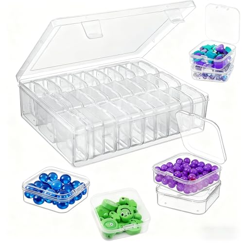 Snowtain 30 Unidades Caja de Compartimentos Organizador Transparentes,Organizadores de Cuentas Pequeñas para Piezas Pequeñas, Anillos,Pendientes,Tornillos,Mini Contenedor de Cuentas Transparentes
