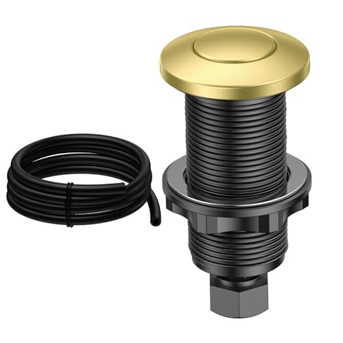 ANWOLL Air Activated Sinktop Switch Push Button for Garbage Disposal Brushed Gold Finish Compatible with Moen Faucets Sink Top Button with Hose Universal Countertop Design