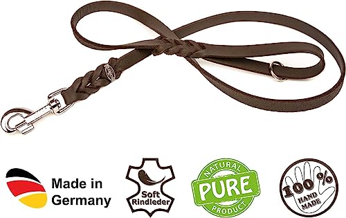 CopcoPet - Fettlederleine 1,5 m x 12 mm, Schwarz, Hunde-Leine aus Leder mit verchromtem Karabiner, geflochtene Hunde-Führleine Leder