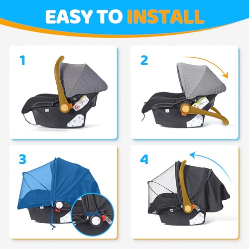 Orzbow Baby Car Seat Mosquito Net with Privacy Sun Shade, 2-in-1 Universal Insect Mesh Net Protects Babies from Sun\'s Rays, Mosquito & Insect, Suitable Summer Night Walking, Camping & Travel, Black - Thumbnail 5