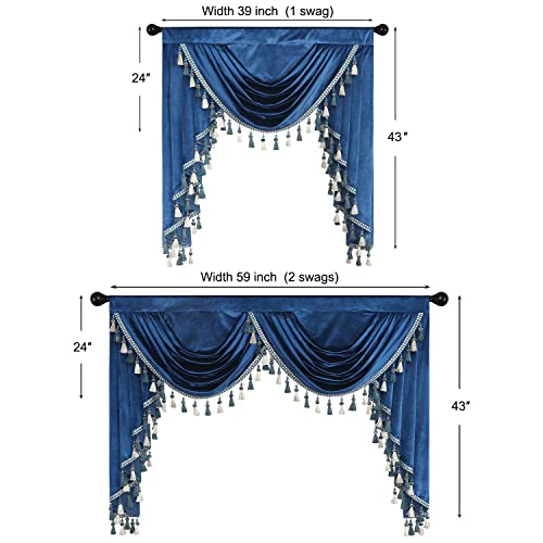 Vogol Blackout Curtains 84 Inches Long, 2 Panels Blue Velvet Curtains For Bedroom, Bundle With 1 Piece 39 Inch Wide Rod Pocket Decortive Drape For Living Room #TOP5