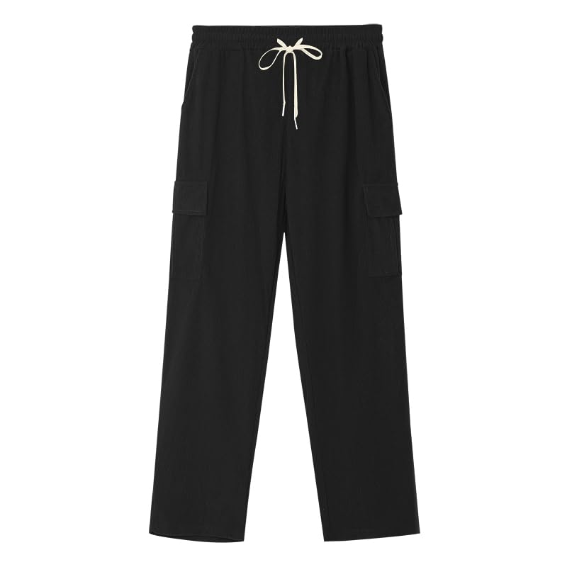 Men's Corduroy Pants Casual Cargo Pants Elastic Drawstring Waist Sweatpants with Multi Pockets4