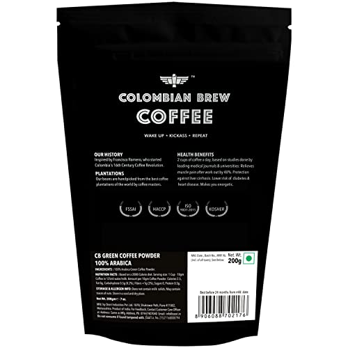 Image of Colombian Brew Coffee 100% Arabica Green Coffee Beans Powder for Weight Management, 200g (Pack of 2)