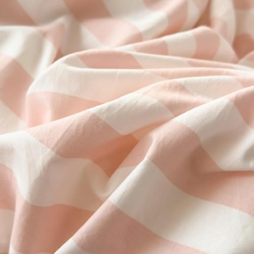 Image of Striped Duvet Cover Queen Size Pink White Stripes Bedding Set Modern Vertical Striped Reversible Duvet Cover Set Soft Lightweight Microfiber Quilt Cover with Zipper Closure and 2 Pillowcases