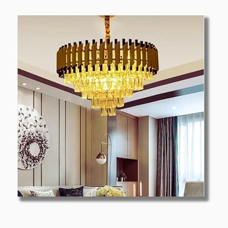 Image of Modern Crystal 600mm Chandelier Gold and Black Round Pendant Ceiling Light Fixture Flush Mount for Dining Room Living Room Bedroom Foyer Hallway Entryway