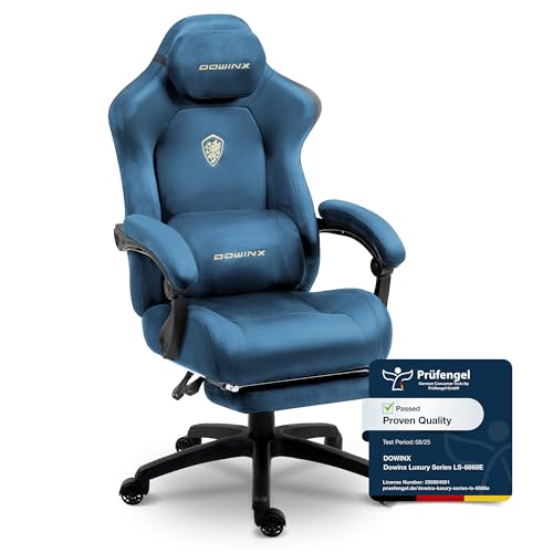 Dowinx Chaise Gaming Ergonomique avec Coussin Lombaire Massant Réglable, Fauteuil Gamer en Velours, Assise Épaissie, Repose-Pieds Rétractable, Accoudoirs...