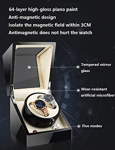 Caricaorologi per 2 Orologi, Vernice per Pianoforte di Lusso, Shaker Giapponese antimagnetico, Ultra Silenzioso, Luce atmosferica a LED, Nero+Fibra di Carbonio,2+0