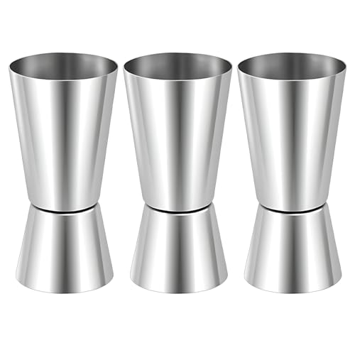 3 Stainless Steel Spirit Measures, 25ml and 50ml Shot Measures for Spirits, Double Sided Jigger for Cocktail, Bar Party, and Professional Use, Durable 304 Stainless Steel Alcohol Measure