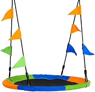 Outsunny 100cm Nest Tree Swing Adjustable Rope Backyard Playground Outdoor Play Toy for Kids Over 3 Years Old Blue Green and Orange