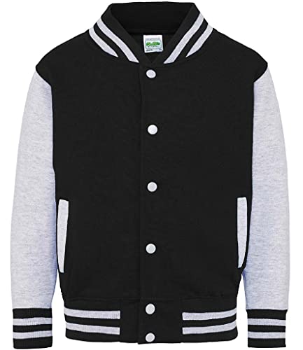 Kid's Varsity Jacket Jet Black/Heather Grey 9-11 Yrs