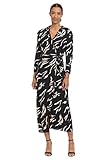 Donna Morgan Women's Plus Size Long Sleeve Midi Wrap Dress, Black/Blush, 18