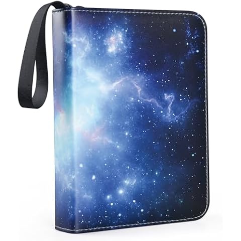 4 Pocket Trading Card Binders for 400 Cards,Dark Blue Nebula Pattern Cover