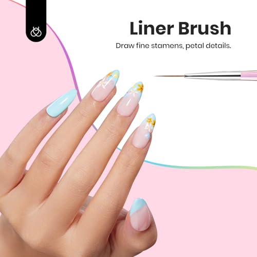 Image of Beetles Nail Art Brushes Set for Gel Polish 3 Pcs Nail Art Design Pen and One White Painting Gel All-in-One Petal Brush Kit Flower DIY with Palette Dotting Manicure Tool Set