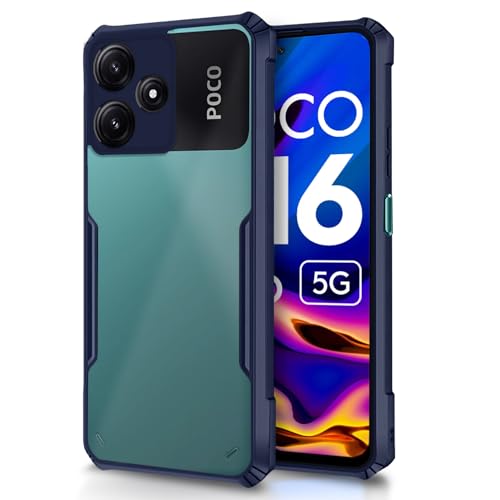 Image of Pikkme Poco M6 Pro 5G Back Cover | Crystal Clear Transparent Back | Ultra Hybrid | Full Camera Protection | Raised Edge | Bumper Back Case (Blue)