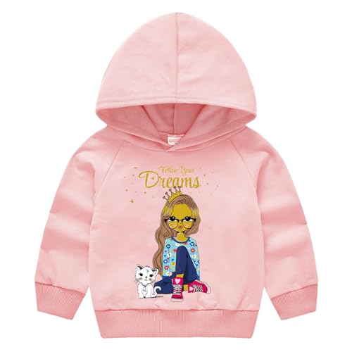 Kids Girls Thickened Hooded Sweatshirts Long Sleeve Cartoon Athletic Running Pullovers Fall Warm Thickened Casual Tops
