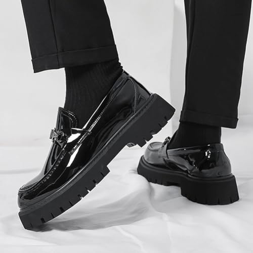 Men's Patent Leather Platform Slip-on Loafers Comfort Round Toe with Metal Decoration Daily Non-Slip Casual Shoes3