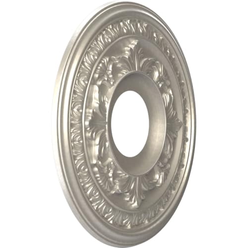 Image of Ekena Millwork CMP13BABAL Baltimore Thermoformed PVC Ceiling Medallion (Fits Canopies up to 5 1 /4 inch), 13 inchOD x 3 1 /2 inchID x 3 /4 inchP, Bright Coat Aluminum