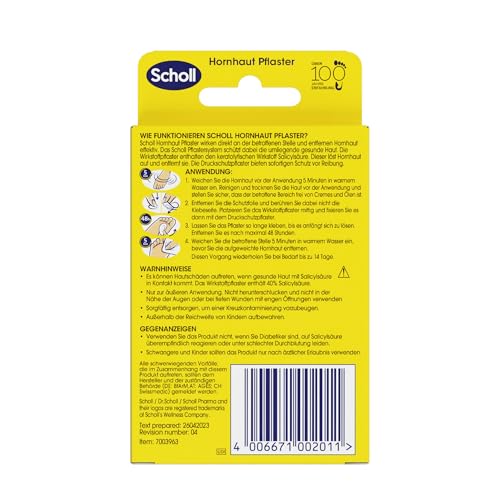 Scholl Hornhaut-Pflaster zur Entfernung von Hornhaut an den Füßen, 4 Wirkstoffpflaster und 4 Druckschutzpflaster - lindert sofort den Schmerz und beseitigt Hornhaut – dermatologisch getestet, Weiß