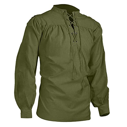 Genérico Disfraz Medieval Vintage Camisa Vikinga de Algodón con Cordones Camisa Pirata Steampunk Retro Renacentista Gótico Halloween Disfraz Victoriano Cuello Alto Cosplay Tops para Hombres