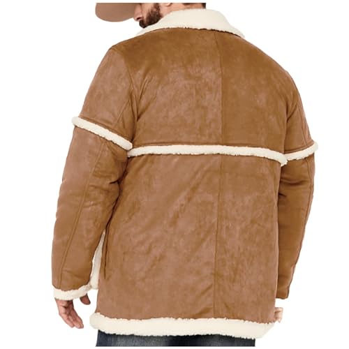 Muscularfit Mens Shearling Leather Coat Vintage Long Sleeve Faux Suede Sherpa Lined Sheepskin Pea Jackets Collar Outwear Coat2