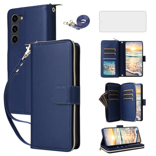 Coque Samsung S23 5G antichoc Asuwish avec porte-cartes zippé et support de visionnage intégré