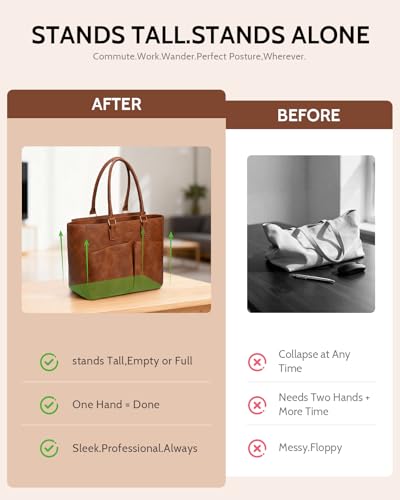 Image of Laptop Tote Bag for Women, Leather Work Tote with Padded Laptop Compartment, Cup Holder, Office Computer Briefcase