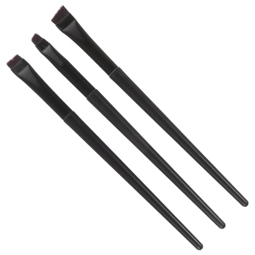 Generic Juego de 3 Pinceles de Maquillaje para Ojos y Cejas, Pincel Plano, Pincel Biselado Grande y Pequeño, Mango Negro de Plástico, Cepillo Suave para Delineador y Cejas, Adecuado