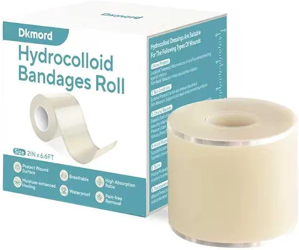 Hydrocolloid Bandages for Wound Care Dressing, 6.6ft Hydrocolloid Roll DIY Size & Shape Hydrocolloid Patch Tape with Self-Adhesive for Burn, Blister, Acne Care (2in x 6.6ft)