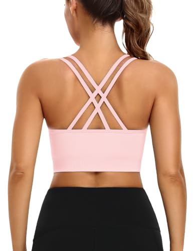 Image of VEQKING Strappy Cross Back Sports Bra for Women Removable Padded Yoga Bras | Multipack, Medium Support, Comfortable Seamless Wireless Design, Breathable Moisture-Wicking Fabric, Workout, Gym, Pilates