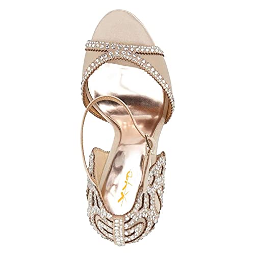 XYD Women's Sandals, Chic Peep Toe, D'Orsay Kitten Low Heels, Rhinestone Studs, Ankle Strap Satin Shoes for Wedding Ballroom3