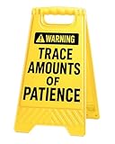 EXUBERIUM Caution Warning Funny Office Desk Decor Sign Gifts for Women Coworkers Trace Amounts Of Patience Humorous Desk Decor Multi-functional Phone Holder Mirror Table Sign White Elephant Gifts