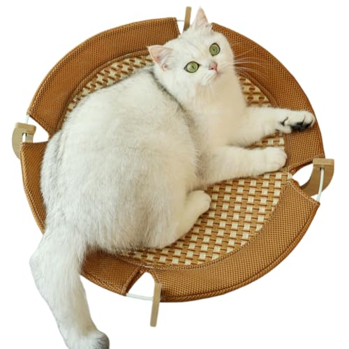 ShineLuxe 猫ベッド ペットハンモック 猫と犬に最適 耐荷重10kg 夏用 ラタンマット 涼感 深い眠り 洗える 自立式 安定構造 取り外し可能 通気性 組み立て簡単 折りたたみ式 屋内/屋外使用可能