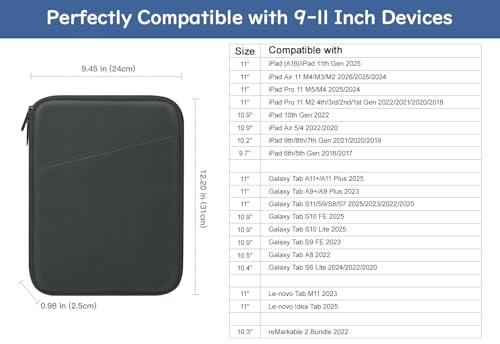 Image of Dadanism 9-11 inch Tablet Sleeve Bag Carrying Case for iPad (A16) 11th Gen 11 inch, iPad 10th Gen 10.9 inch Air 5 /4, iPad Air M4 /Pro 11 inch, iPad 9 /8 /7th, Galaxy Tab A11+ Plus 11 inch, Remarkable 2 10.3 inch, Black & Gray