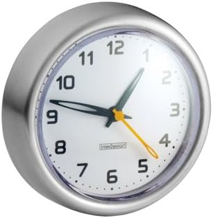 iDesign Forma Suction Clock for Tile, Mirrors in Master, Guest, Kid's Bathroom, Bedroom, College Dorm Room, 3.8" x 3.8" x 1.25" - Brushed Stainless Steel