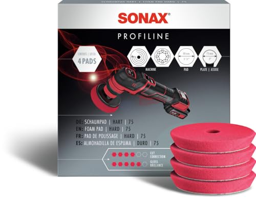 SONAX SchaumPad hart 75 (4 Stück) zum maschinellen Polieren von Lacken mit Allen Maschinenarten und hoher Standzeit durch Gute Durchlüftung | Art-Nr. 04921410