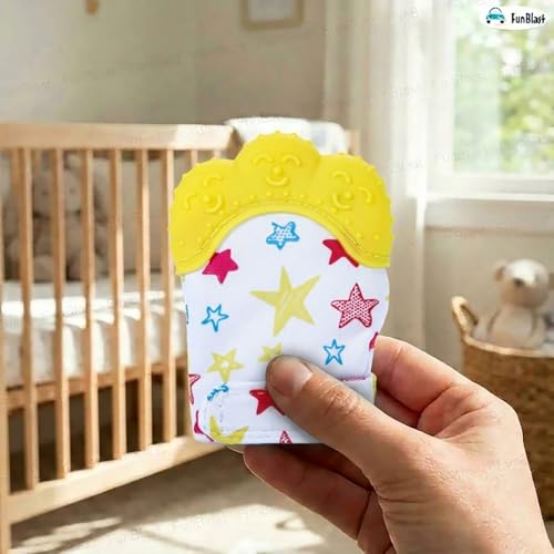 Image of FunBlast Baby Teething Mitten - Soft Silicone Teether Glove for Infants, BPA-Free, Safe & Comfortable Teething Toy for 3+ Months Babies, Toddlers, Infants (Yellow)