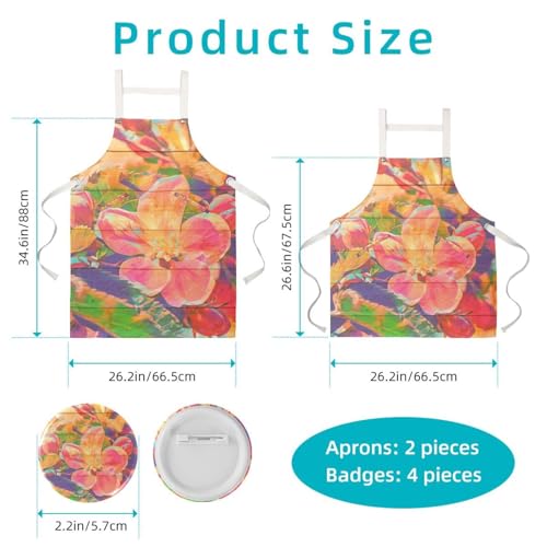 Tablier de cuisine lot de 2 fleuri rouge et jaune avec 4 broches pratiques