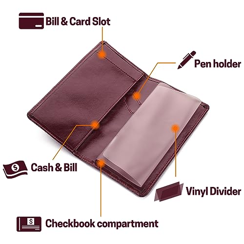 Image of Aurya Leather Checkbook Covers for Personal Checkbook, Checkbook Holder with Free Vinyl Divider, Checkbook Cover for Duplicate Checks for Men and Women