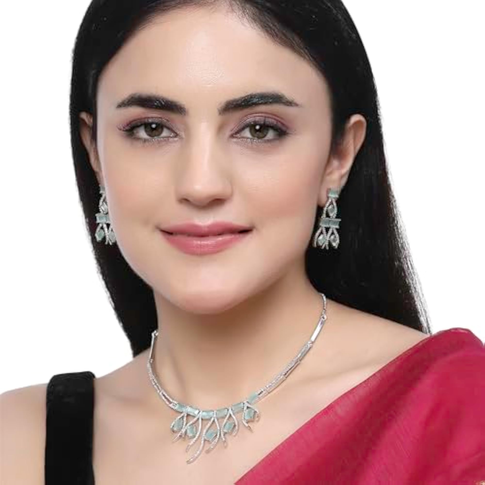 Rhodium-Plated American Diamond Necklace Set