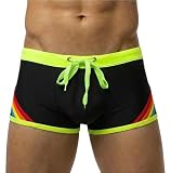 Ausing Bañador Boxer para hombre con cordón de ajuste para pantalones cortos de playa para piscina Surf - S-2XL(EU)=Tag M-3XL, Negro , M