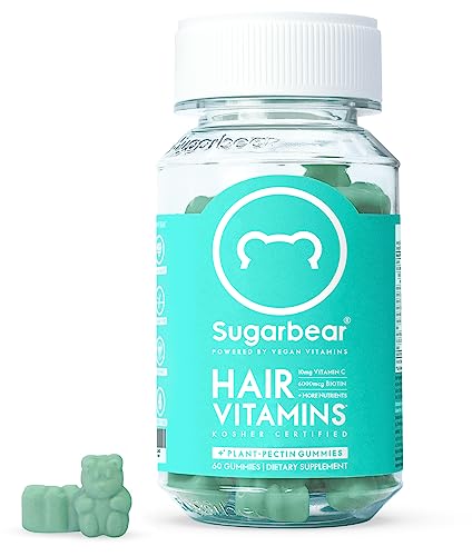 Sugarbear Hair Vitamins Extra Strength Biotin 6000mcg, Vitamin C, E, Zinc, Folic Acid, Inositol - Vegan Gummies for Hair and Nails (1 Month Supply)